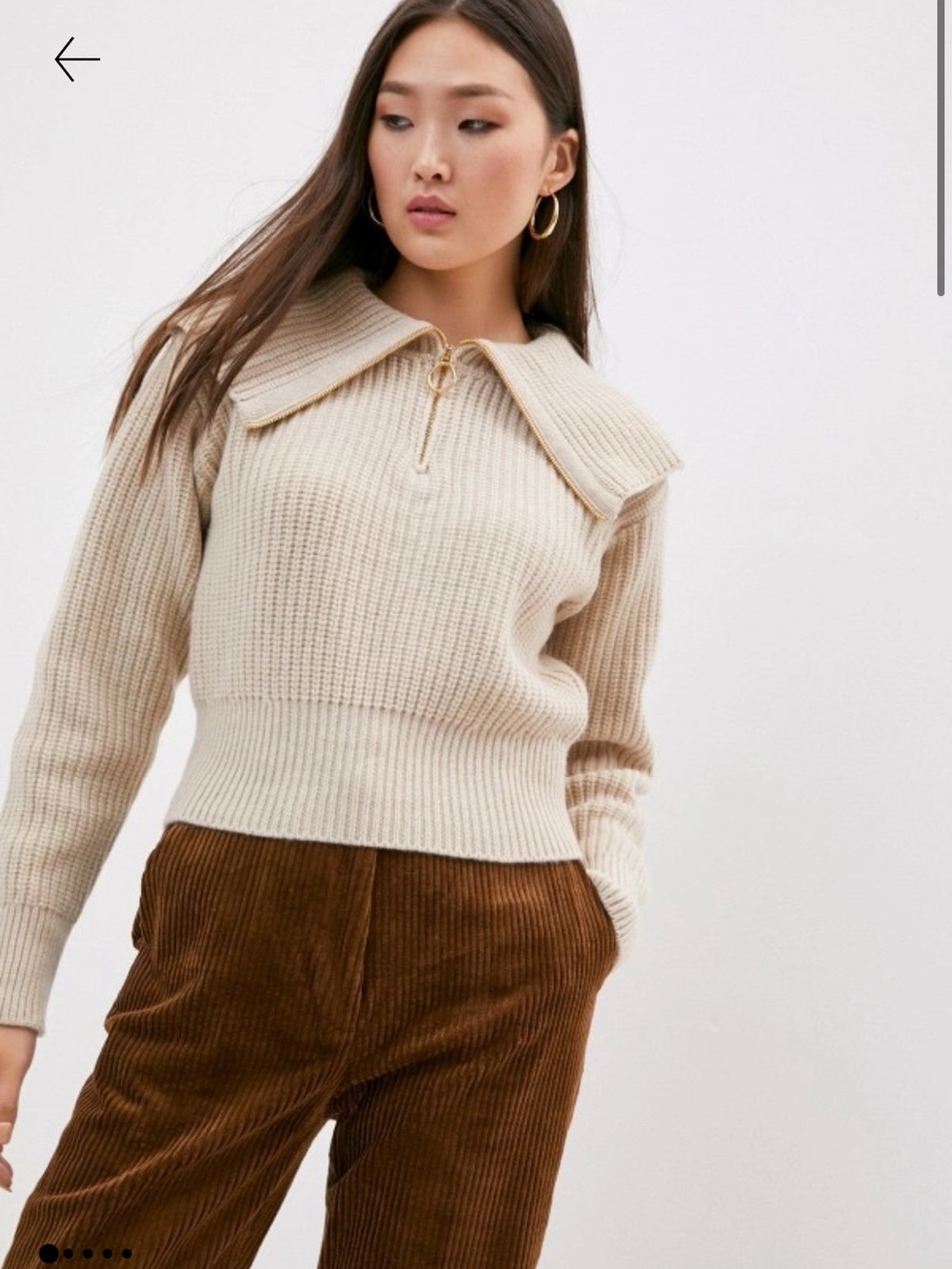 Sandro Ivory Half Zip-Up Cropped Knit Jumper from